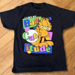 Black Garfield Bad Cat Attitude Funny Cartoon Graphic Tee